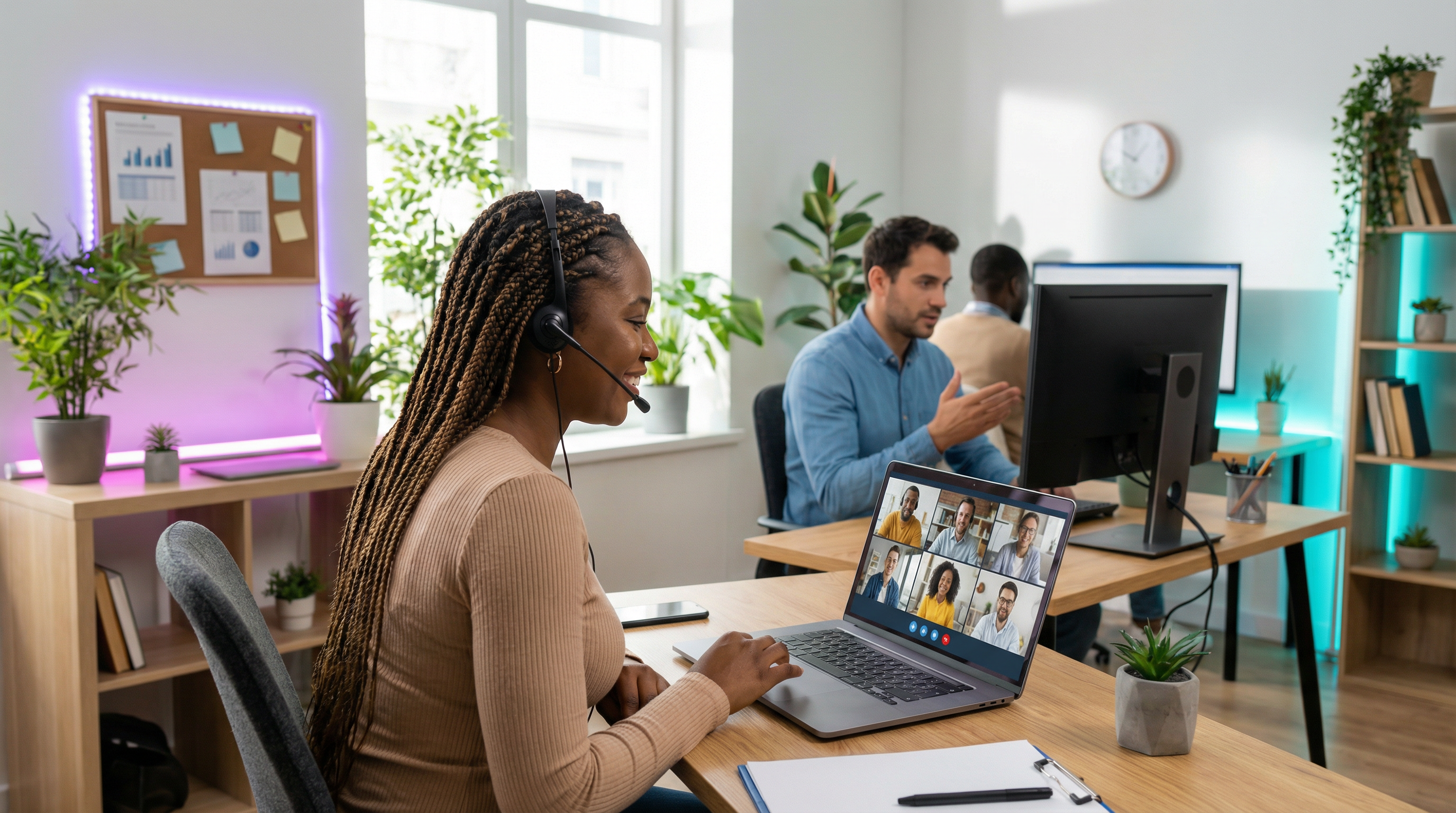 Diverse remote team collaborating